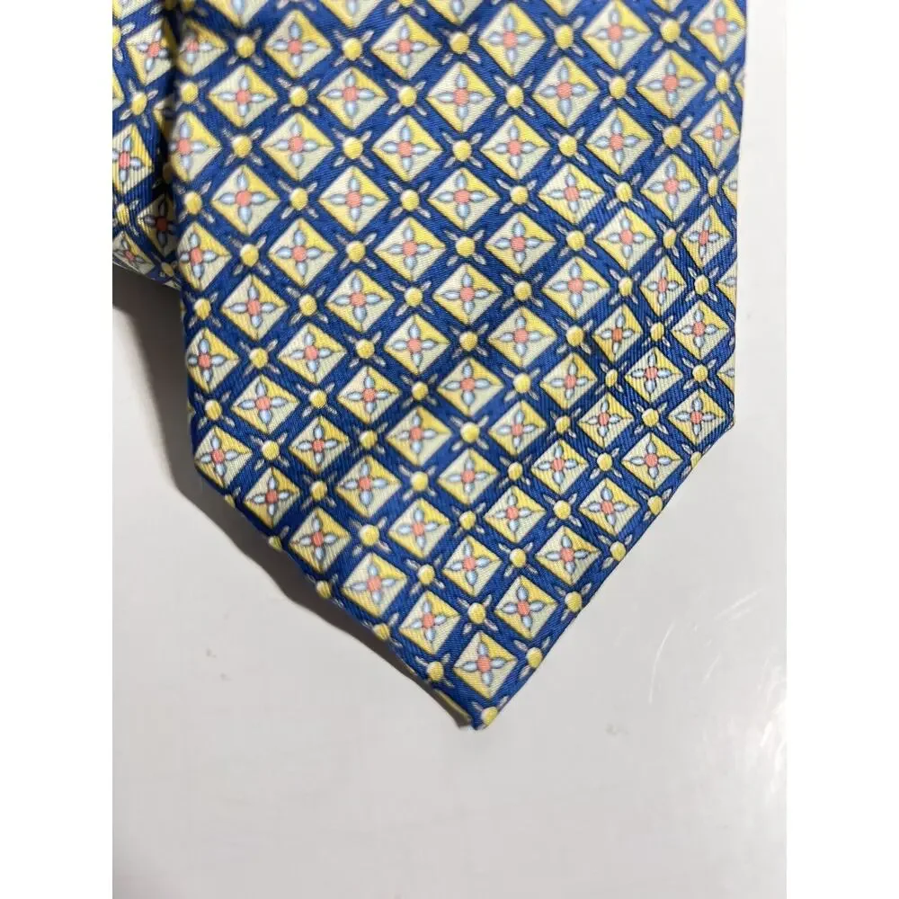 Hermes EUC Blue Flower Print 100% Silk Tie 58